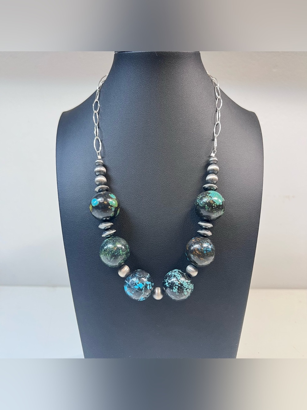 Blackjack Turquoise and Navajo pearl necklace